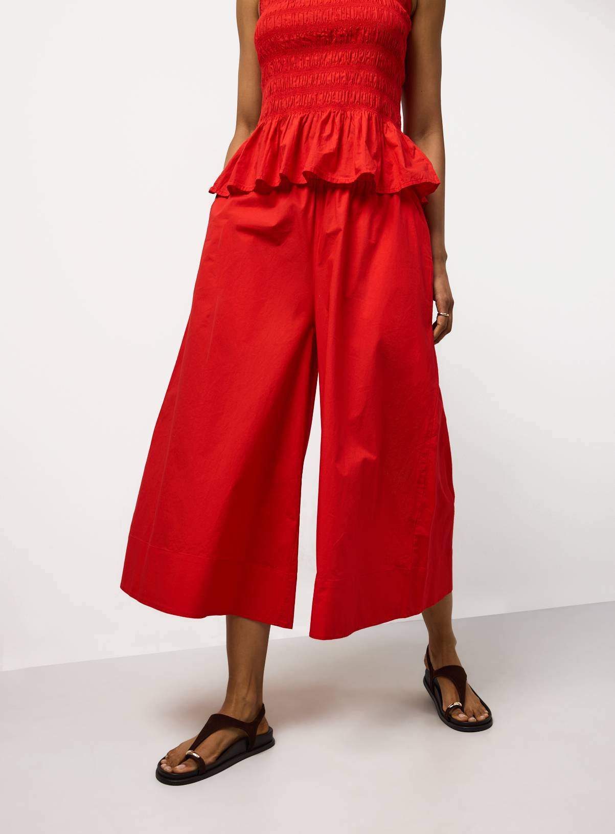 Bright Red Wide Leg Poplin Palazzo Trousers 6 - Image 1